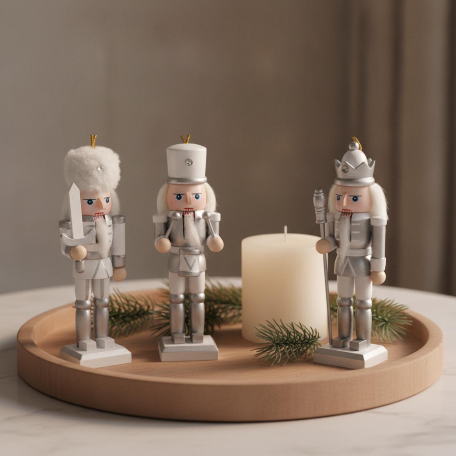 Nutcracker Figurine - Nutcracker Guard Wood Figure Silver Paint