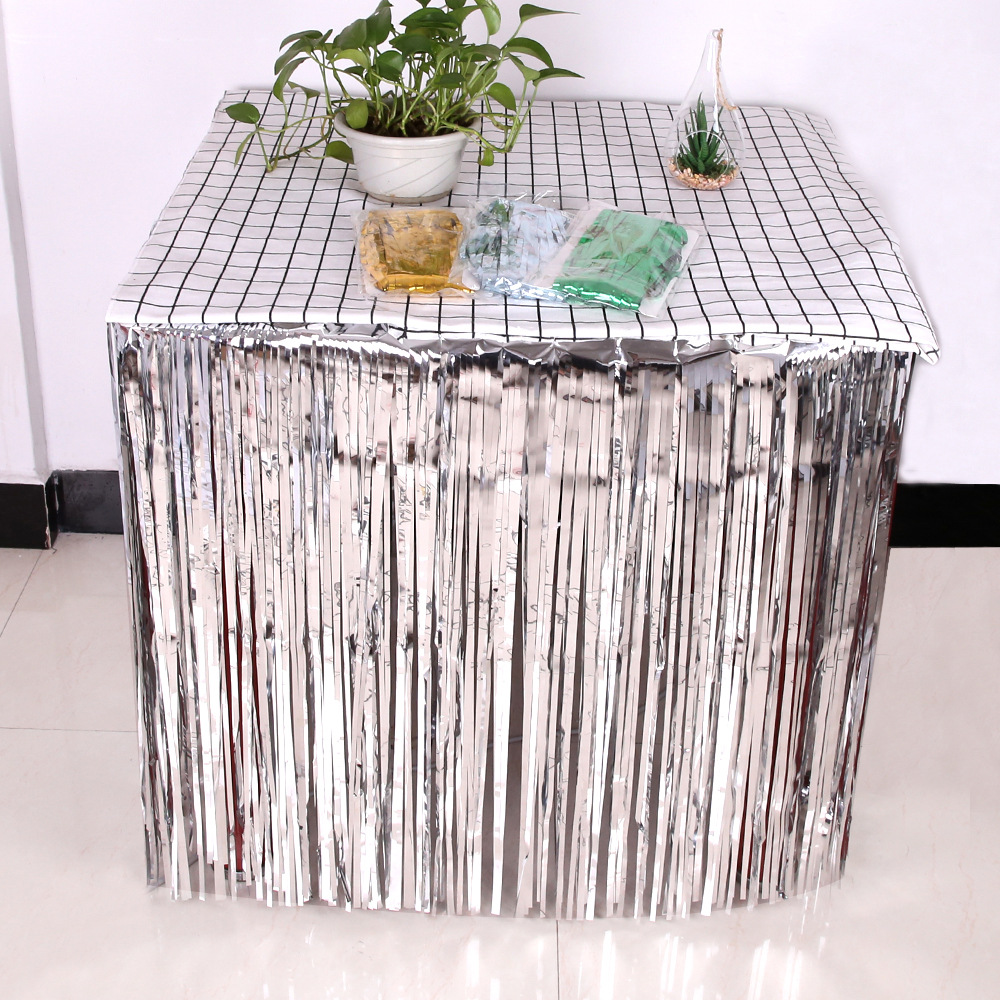 Table Skirt Foil Fringe Curtai - Tinsel Garland Decoration ulasan dan harga